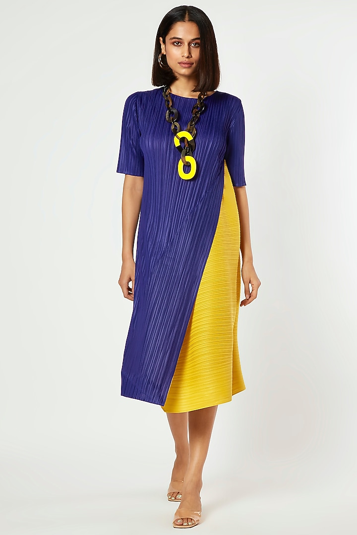 Dark Blue & Yellow Midi Summer Dress by Scarlet Sage at Pernia's Pop Up Shop