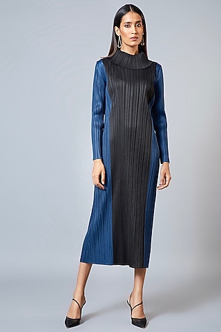 Cobalt Blue & Black Polyester Dress by Scarlet Sage