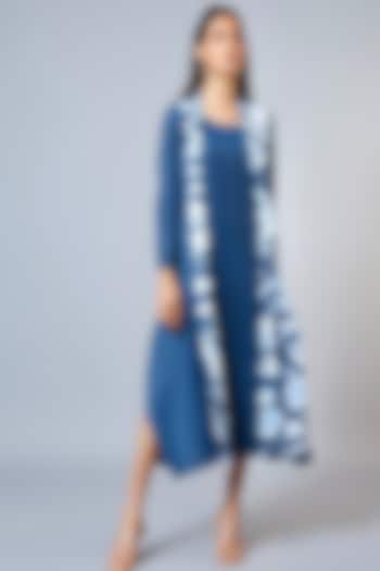 Prussian Blue Polyester A-Line Summer Dress With Overlay Jacket by Scarlet Sage at Pernia's Pop Up Shop