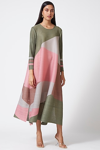 Olive Green Color Blocked Dress by Scarlet Sage