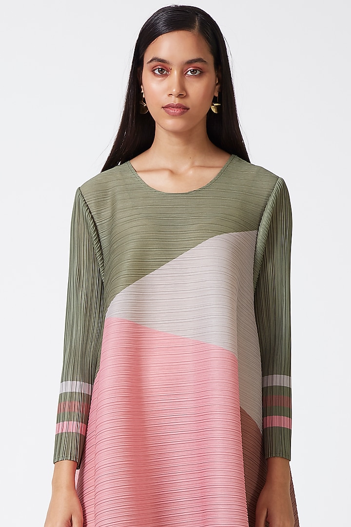 Olive Green Color Blocked Summer Dress by Scarlet Sage at Pernia's Pop Up Shop