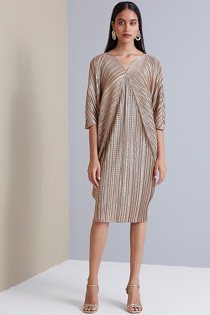 Beige Polyester Knee-Length Dress by Scarlet Sage