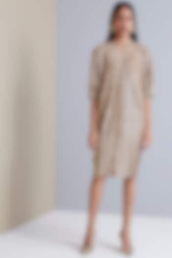 Beige Polyester Knee-Length Dress by Scarlet Sage