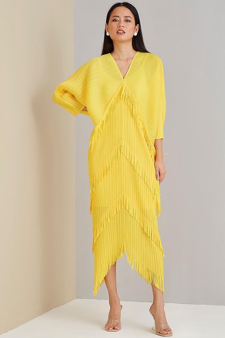 Yellow Polyester Kaftan Dress by Scarlet Sage