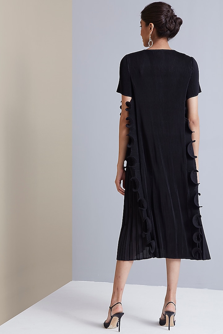 Black Polyester Ruffled Midi Summer Dress by Scarlet Sage at Pernia's Pop Up Shop