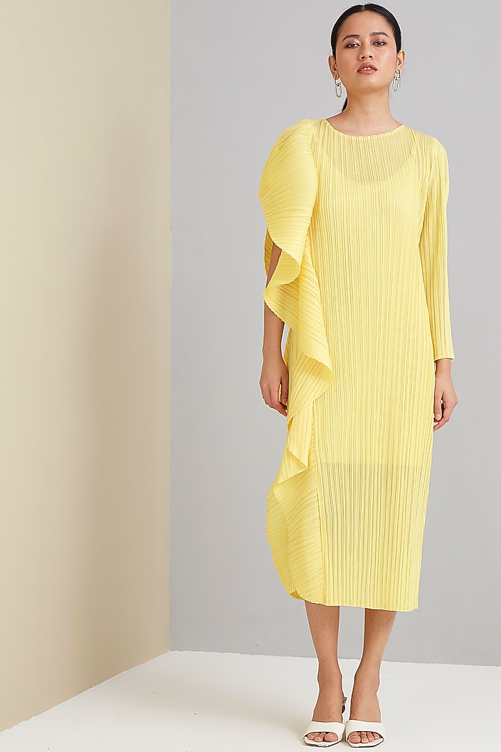 Lemon Yellow Polyester Summer Dress by Scarlet Sage at Pernia's Pop Up Shop