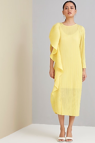 Lemon Yellow Polyester Dress by Scarlet Sage
