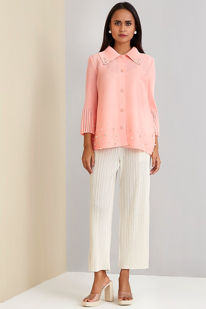 Peach Polyester Shirt Top by Scarlet Sage at Pernia's Pop Up Shop
