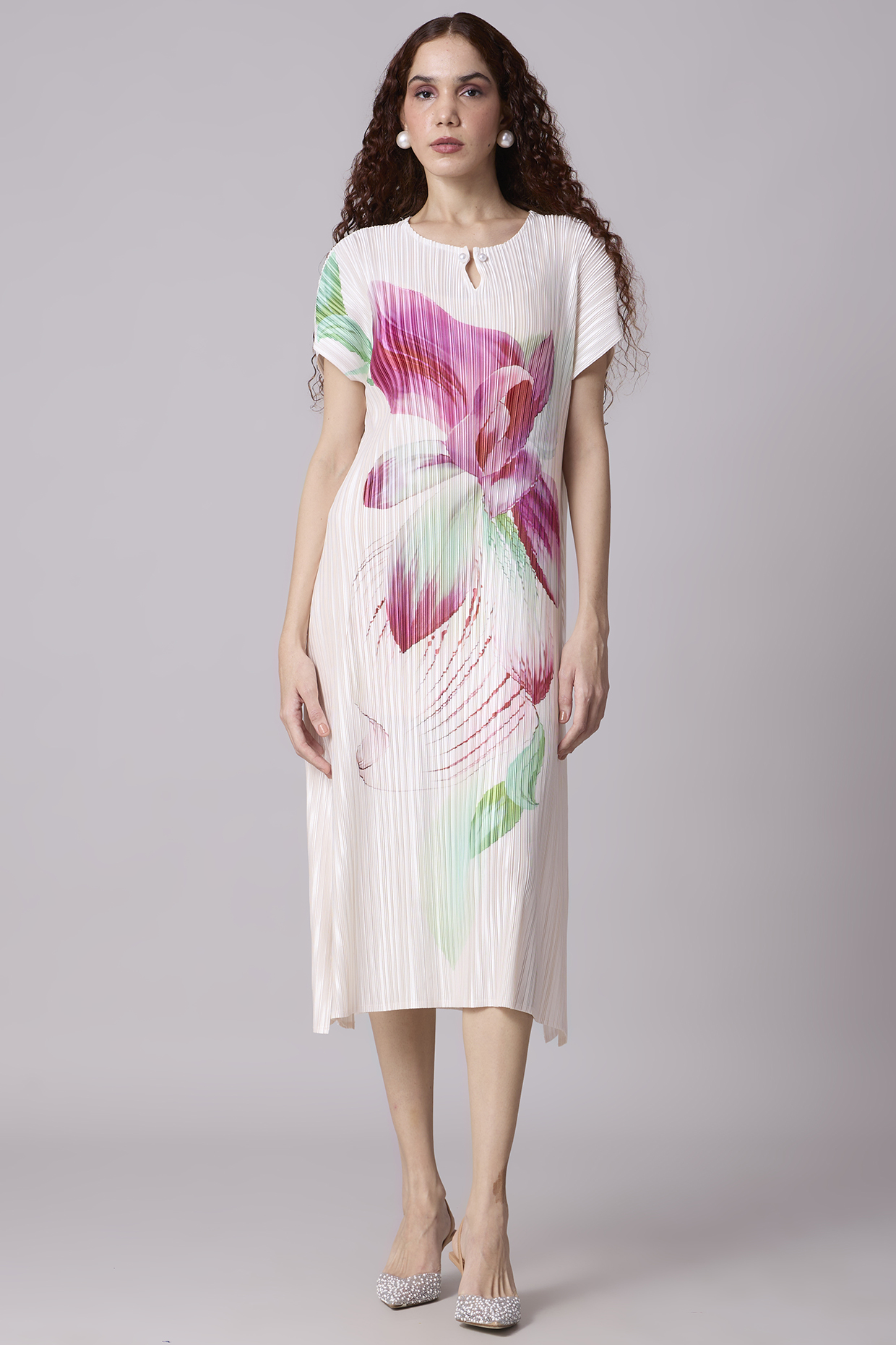 Ivory Polyester A-Line Pleated Dress by Scarlet Sage at Pernia's Pop Up Shop