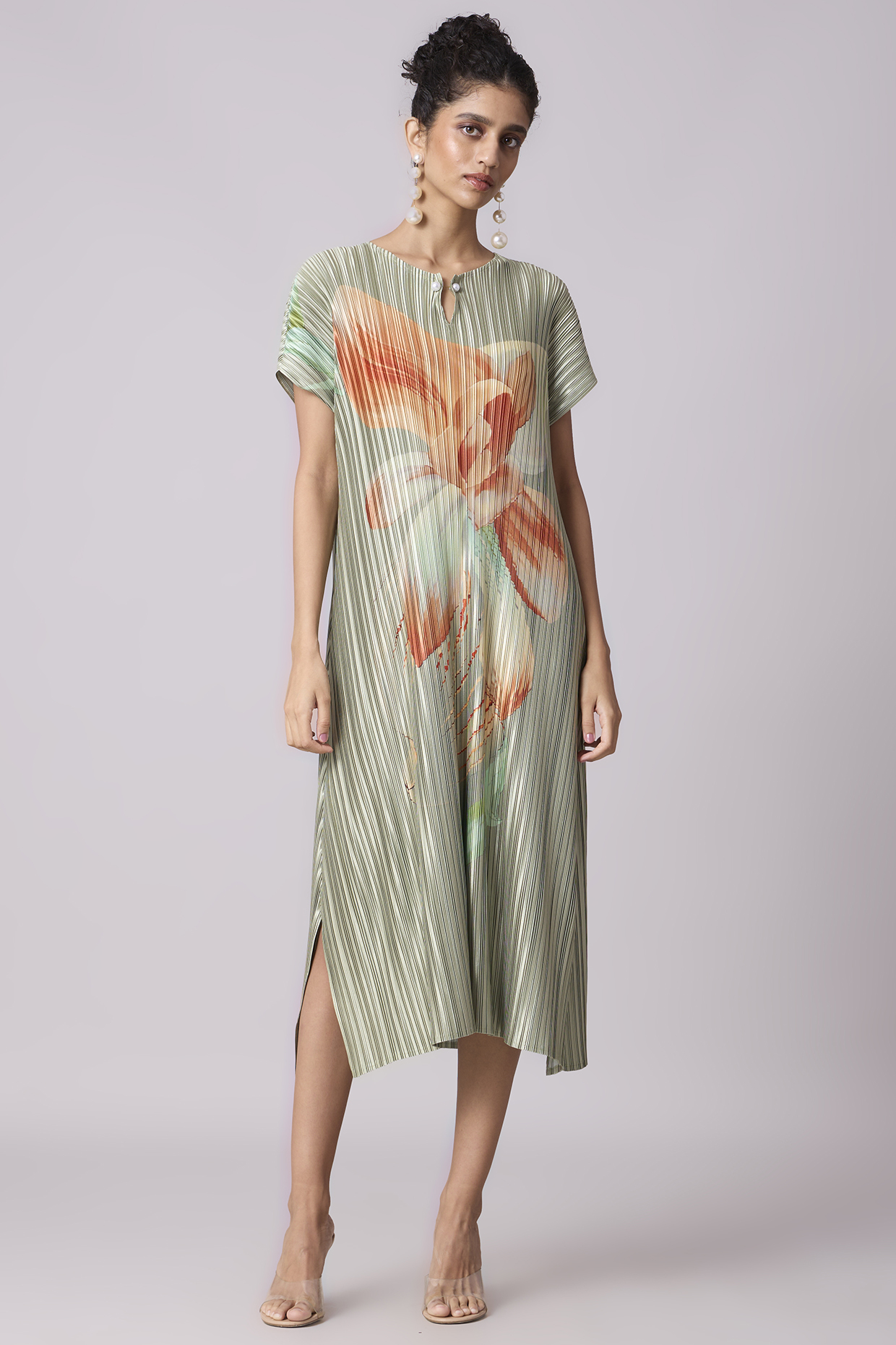 Pale Green Polyester A-Line Pleated Dress by Scarlet Sage at Pernia's Pop Up Shop