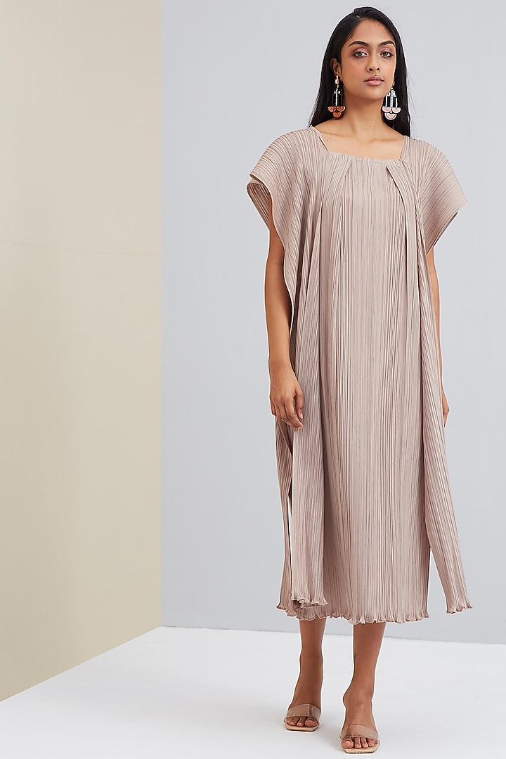 Light Taupe Summer Dress With Scarf Panels by Scarlet Sage at Pernia's Pop Up Shop