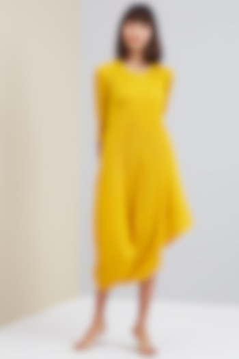 Yellow Asymmetrical Draped Dress by Scarlet Sage at Pernia's Pop Up Shop