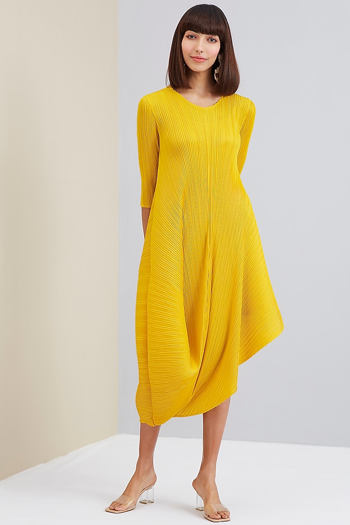 Yellow Asymmetrical Draped Dress by Scarlet Sage at Pernia's Pop Up Shop