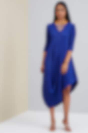 Royal Blue Asymmetrical Draped Summer Dress by Scarlet Sage at Pernia's Pop Up Shop