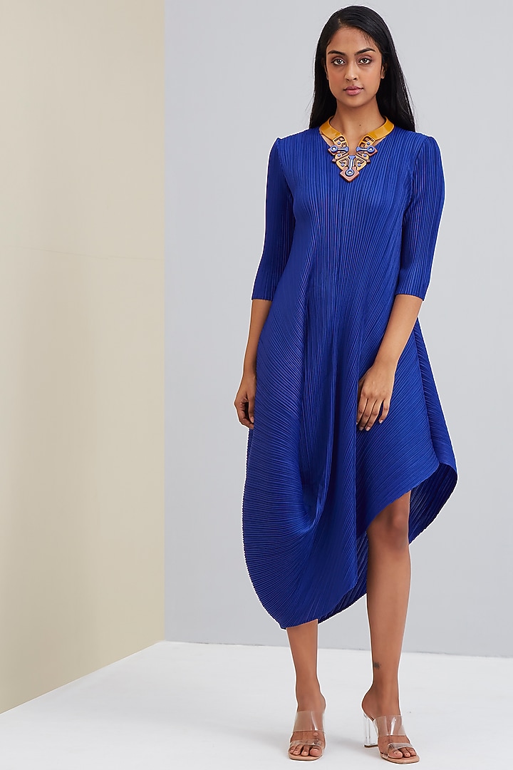Royal Blue Asymmetrical Draped Summer Dress by Scarlet Sage at Pernia's Pop Up Shop