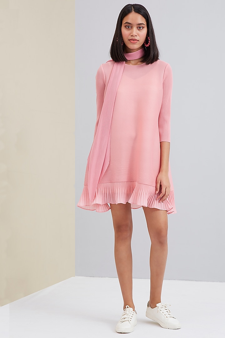 Pale Pink A-Line Summer Dress With Scarf by Scarlet Sage at Pernia's Pop Up Shop