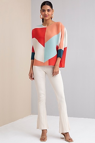 Coral Color Blocked Top by Scarlet Sage