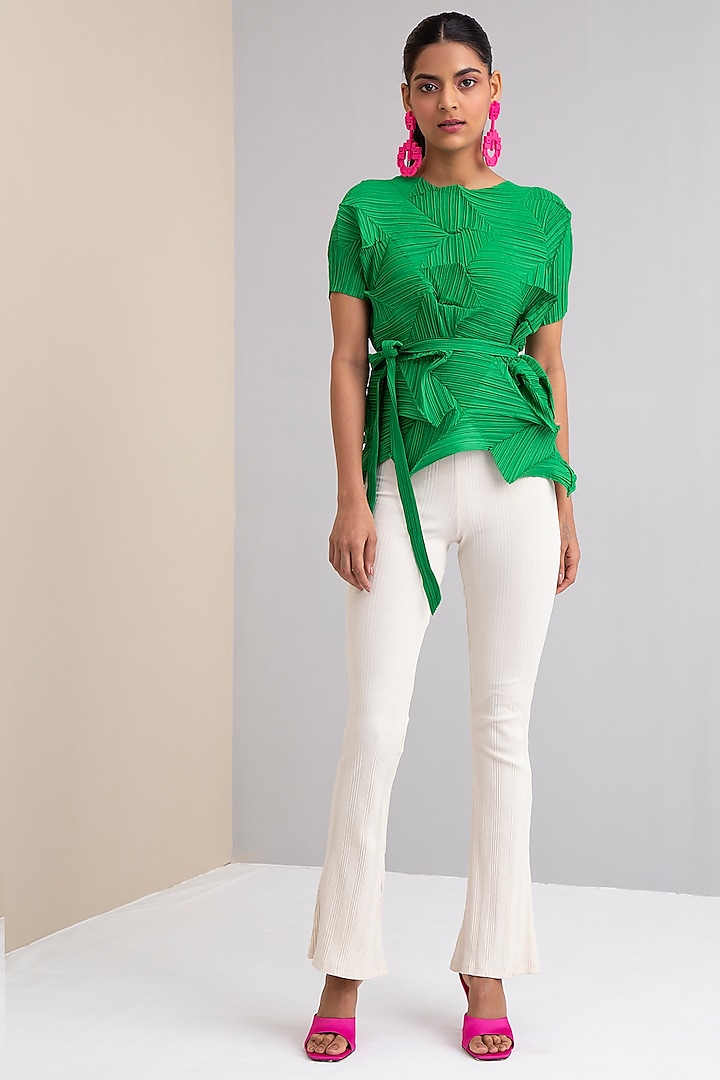 Bright Green 3D Pleated Top by Scarlet Sage