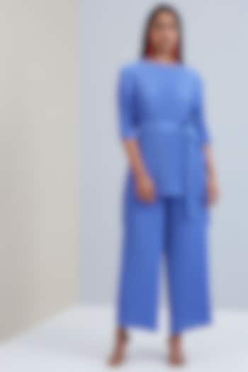 Periwinkle Blue Chevron Pleated Co-Ord Set by Scarlet Sage at Pernia's Pop Up Shop