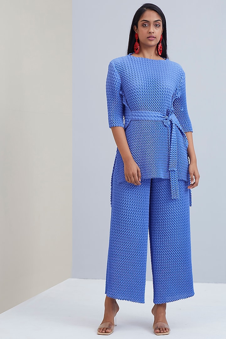 Periwinkle Blue Chevron Pleated Co-Ord Set by Scarlet Sage at Pernia's Pop Up Shop
