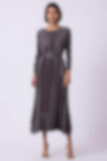 Steel Grey Polyester & Satin Pleated Summer Dress by Scarlet Sage at Pernia's Pop Up Shop