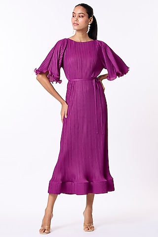 Magenta Purple Polyester A-Line Dress by Scarlet Sage