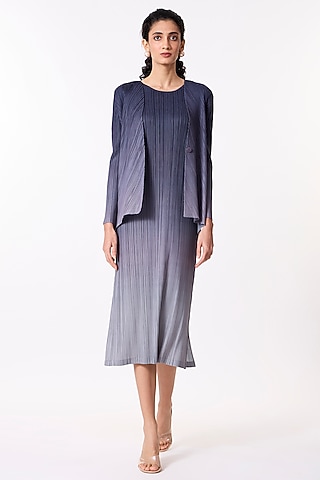 Grey Ombre Polyester Knee-Length Jacket Dress by Scarlet Sage