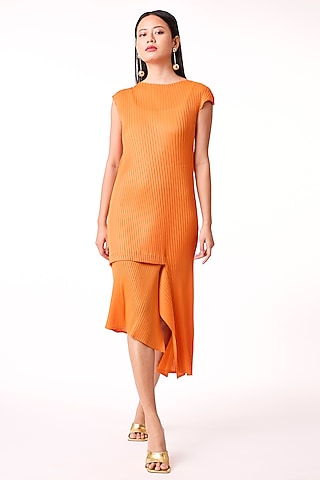Orange Polyester Midi Dress by Scarlet Sage