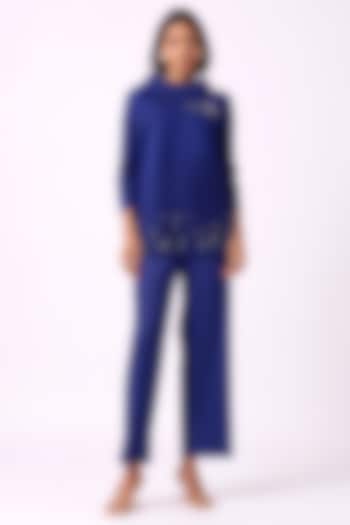 Royal Blue Polyester Pearl Embellished Co-Ord Set by Scarlet Sage at Pernia's Pop Up Shop