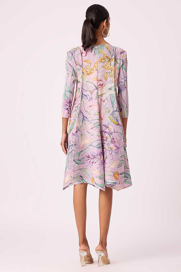 Mauve Polyester Floral Printed High-Low Flared A-Line Summer Dress by Scarlet Sage at Pernia's Pop Up Shop