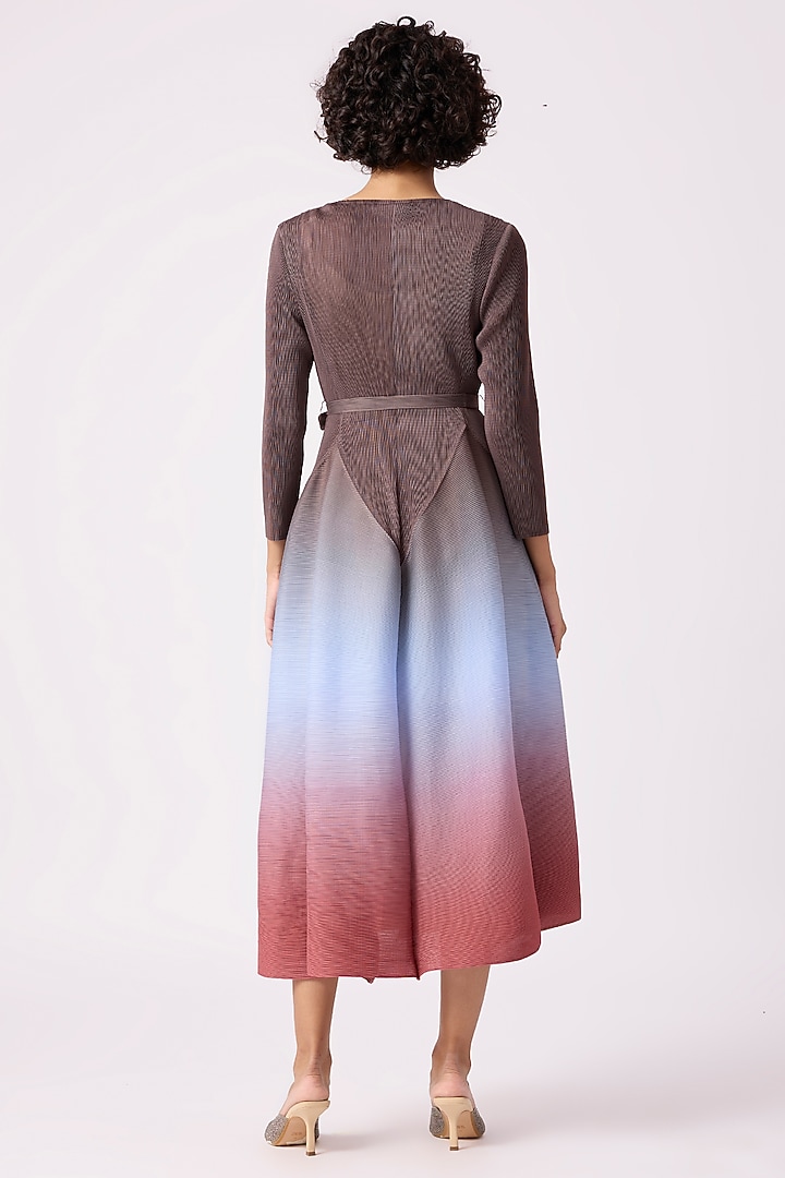 Brown Polyester Pleated Ombre Peplum Style Summer Dress by Scarlet Sage at Pernia's Pop Up Shop