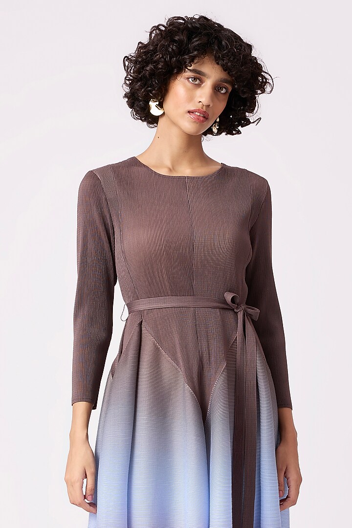 Brown Polyester Pleated Ombre Peplum Style Summer Dress by Scarlet Sage at Pernia's Pop Up Shop