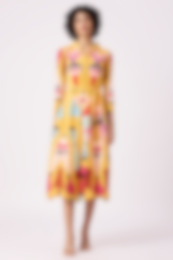 Yellow Polyester Printed Knee-Length Shirt Dress by Scarlet Sage at Pernia's Pop Up Shop