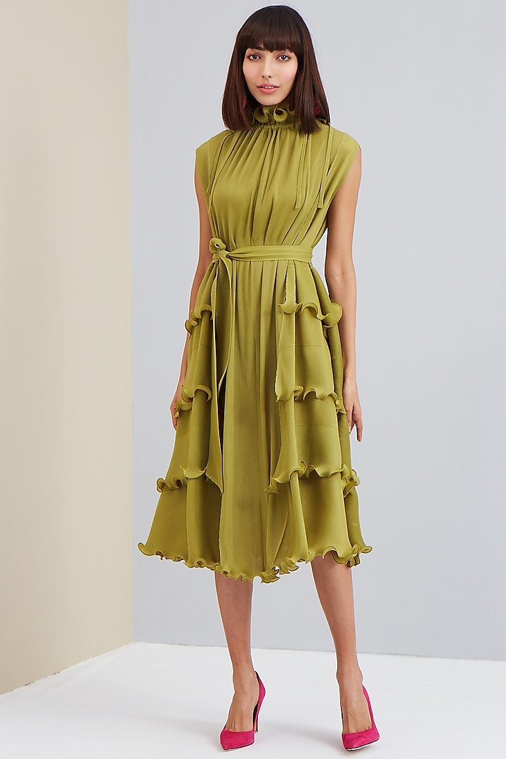 Pear Green Ruffled Dress by Scarlet Sage