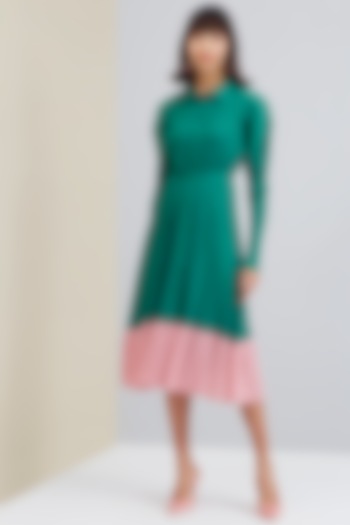 Green Pleated Shirt Dress by Scarlet Sage