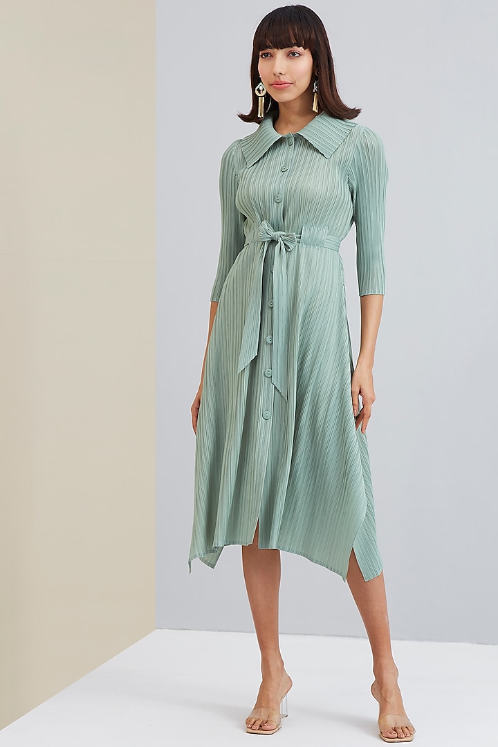 Mint Asymmetrical Shirt Dress by Scarlet Sage