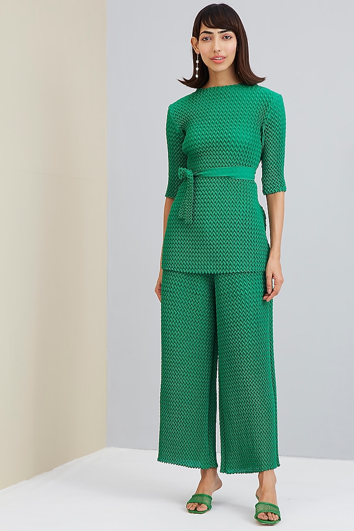 Green Pleated Co-Ord Set by Scarlet Sage at Pernia's Pop Up Shop