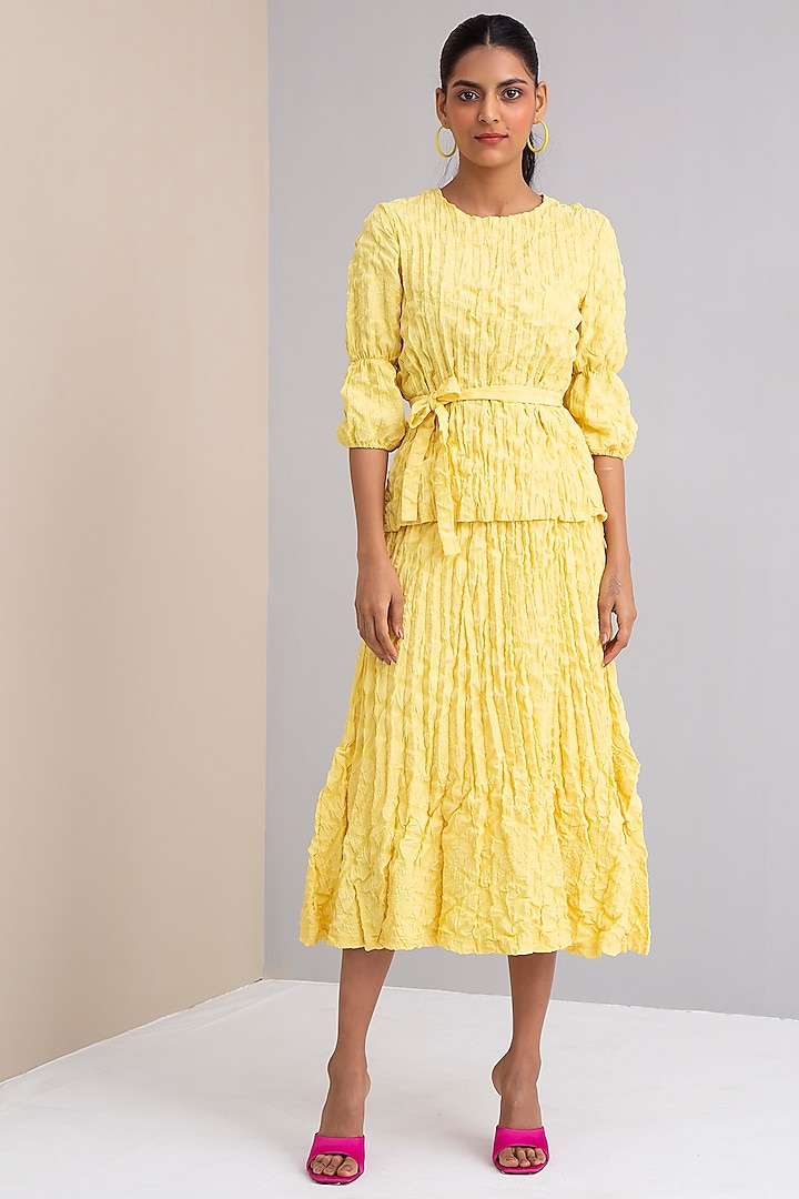 Lemon Yellow Pleated Co-Ord Set by Scarlet Sage