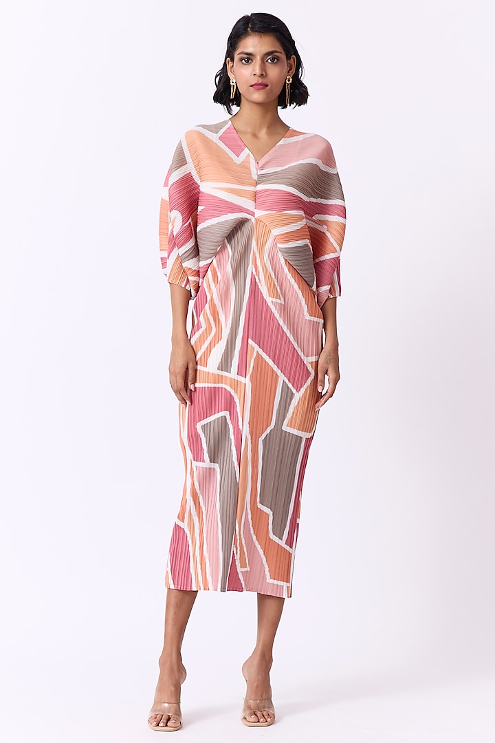 Pale Orange Polyester Printed Dress by Scarlet Sage