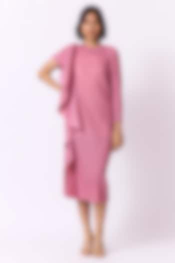 Pink Polyester Draped Summer Dress by Scarlet Sage at Pernia's Pop Up Shop