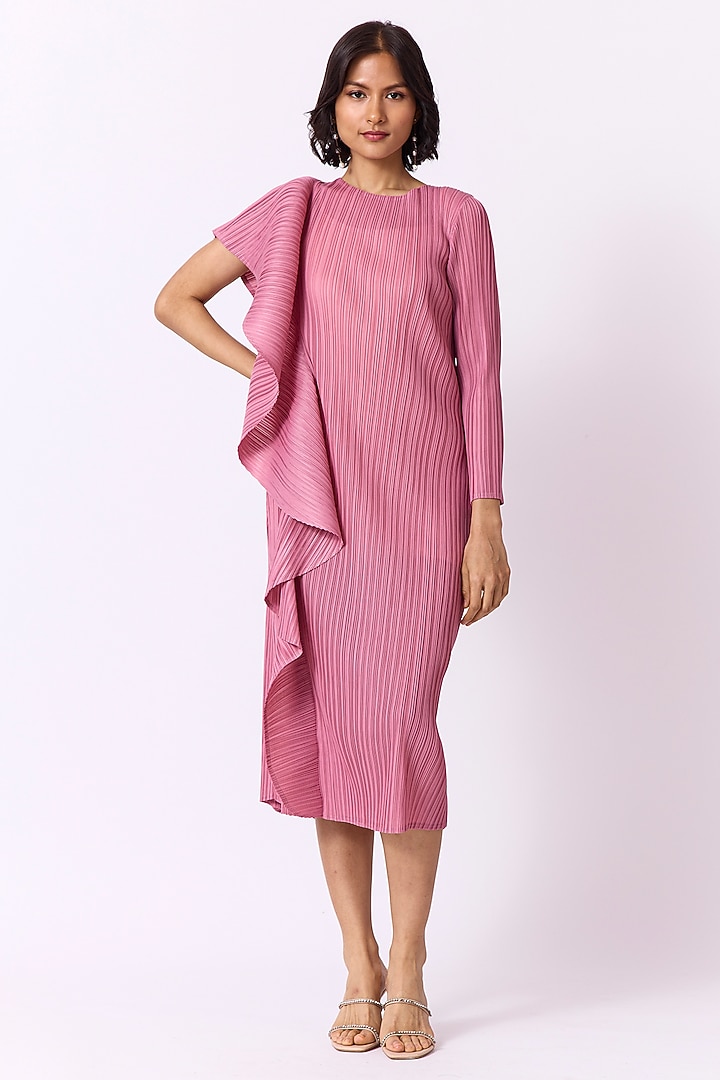 Pink Polyester Draped Summer Dress by Scarlet Sage at Pernia's Pop Up Shop