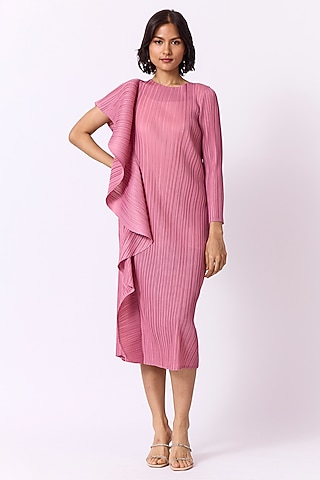 Pink Polyester Draped Dress by Scarlet Sage