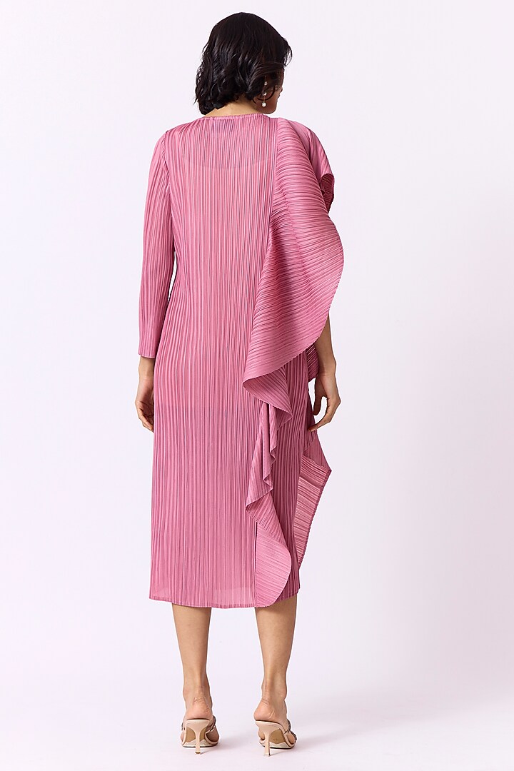 Pink Polyester Draped Summer Dress by Scarlet Sage at Pernia's Pop Up Shop