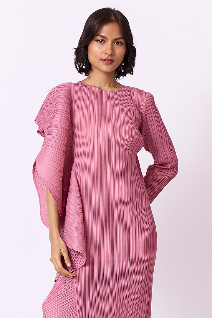 Pink Polyester Draped Summer Dress by Scarlet Sage at Pernia's Pop Up Shop