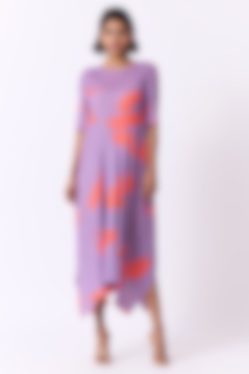 Lilac & Bright Coral Polyester Printed Summer Dress by Scarlet Sage at Pernia's Pop Up Shop
