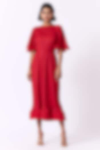 Red Polyester Ruffled A-line Dress by Scarlet Sage at Pernia's Pop Up Shop