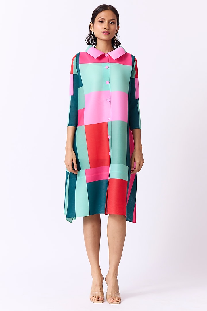 Bright Mint Polyester Printed Shirt Dress by Scarlet Sage