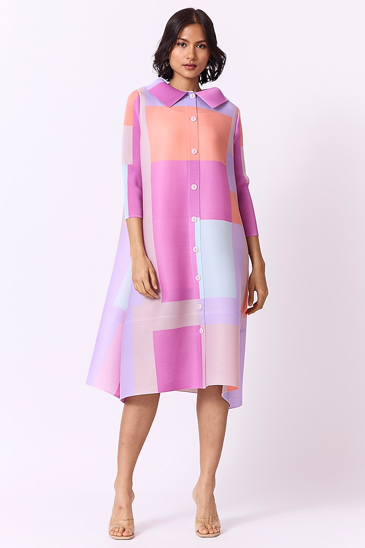 Pink Polyester Printed Shirt Dress by Scarlet Sage