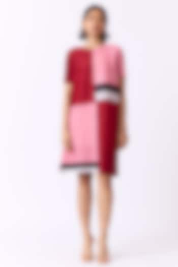 Pink & Maroon Polyester Color-Blocked Dress by Scarlet Sage at Pernia's Pop Up Shop