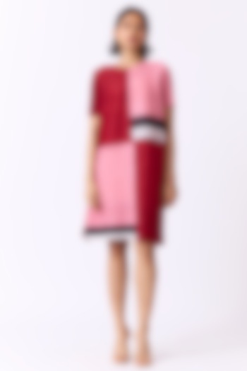 Pink & Maroon Polyester Color-Blocked Dress by Scarlet Sage